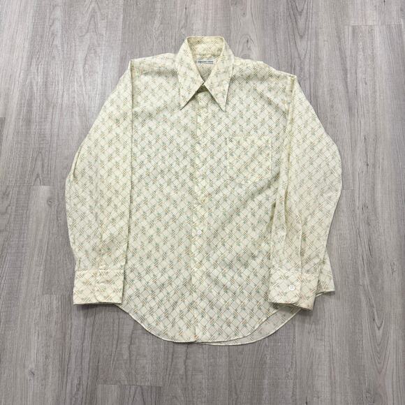 Vintage KMart Permanent Press Button Up Shirt Mens 16 Large Geometric Preppy 70s - Picture 1 of 7